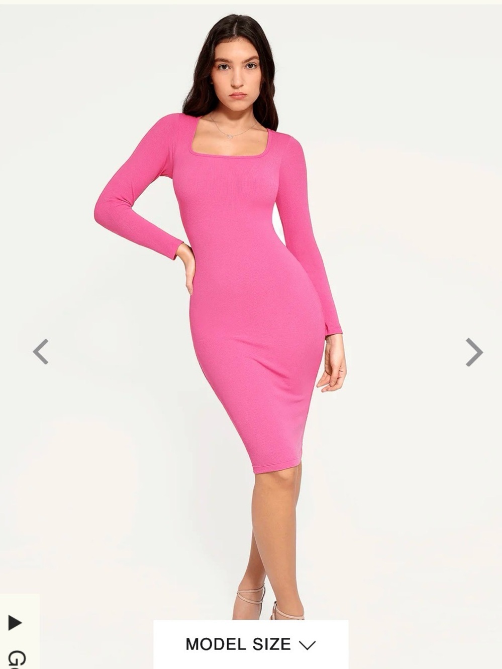 Popilush Built in shapewear Square Neck Long Sleeve Bodycon Dress in Hot Pink